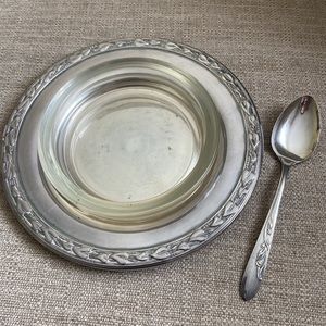 Oneida Bowl Silver Dish Glass Bowl Spoon use as fancy cat bowl Serving dish